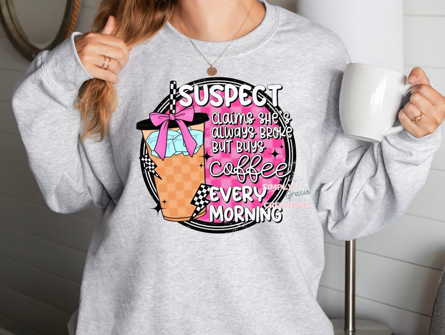Suspect claims she’s always broke but buy coffee every morning