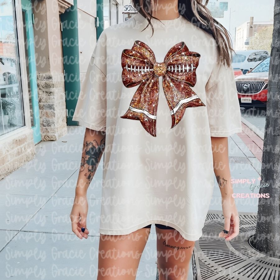 Football Coquette Faux Glitter Bow Tee